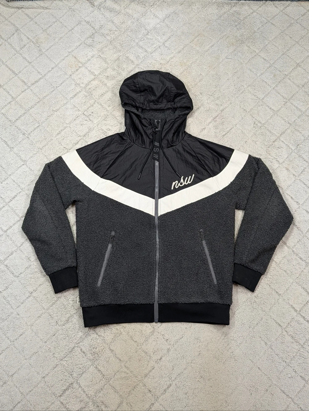 Nike Jacket Mens M Black NSW Sherpa Windrunner Full Zip Hooded 930316-010